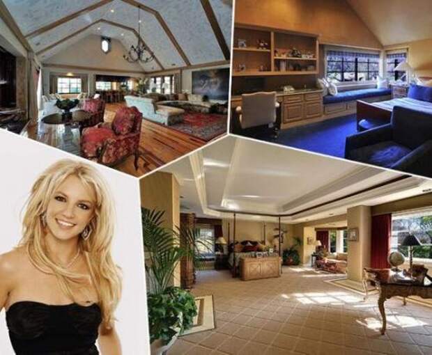<B>Бритни Спирс (Britney Spears)</B><BR> Стоимость: $20 млн.<BR> Площадь: 2000 кв. метров<BR> Экспликация: 13 ванных комнат и 10 спален<BR> Инфраструктура: теннисный корт, гроты, водопады, сады, бассейн, джакузи