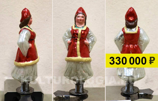 Советская ёлочная игрушка «Красавица в шубке». Продана на аукционе за 330 тыс. руб.