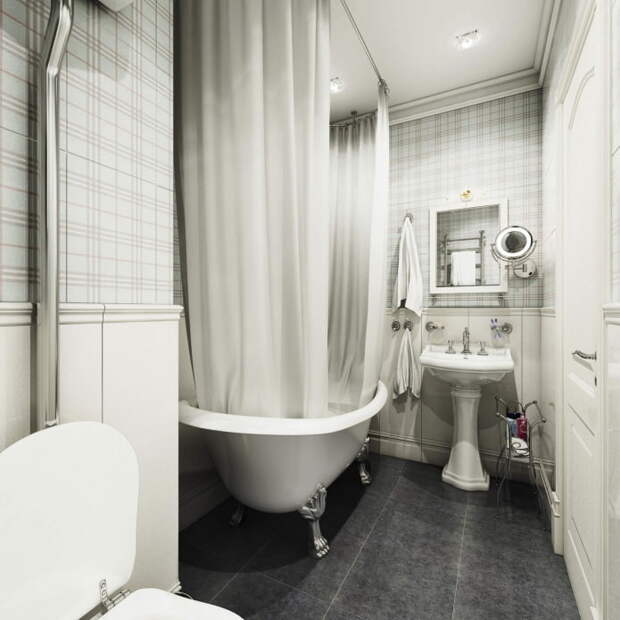 интерьер ванной комнаты с классической ванной на ножках 