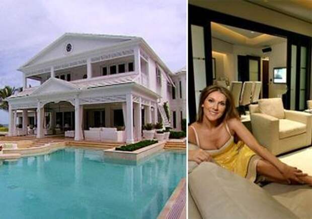 <B>Селин Дион (Celine Dion)</B><BR> Стоимость: $20 млн.<BR> Расположение: о. Юпитер, Флорида<BR> Площадь земельного участка: 9825 кв. метров<BR> Экспликация: 8 спален<BR> Инфраструктура: тренажерный зал, гардеробная, подземный гараж, теннисный корт, собственный выход к пляжу