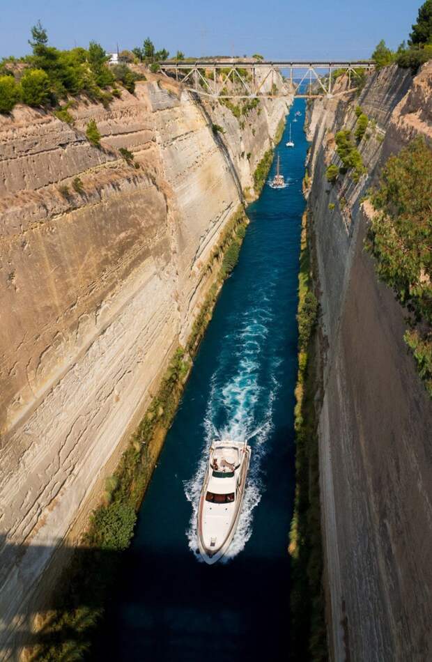 Коринфский канал - самый узкий канал в мире греция, интересное, канал, корабли, путешествия, узкий канал, фото