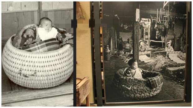 В древней Японии в эпоху Эдо (1600- 1850) широко применялась люлька-переноска ejiko со “встроенным” в нее впитывающим слоем интересное, младенцы, ношение, обычаи, пеленание, факты