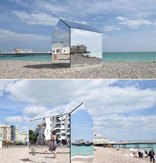 Mirrored Beach Hut – зеркальная художественная инсталляция на Уортинг-Бич.