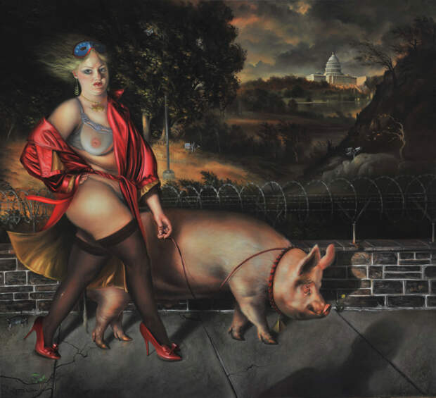 Выгул свинки. Автор: David Michael Bowers.