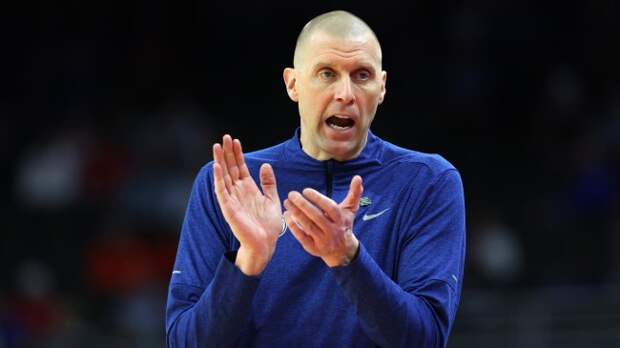 BYU coach Mark Pope reacts on the sidelines.