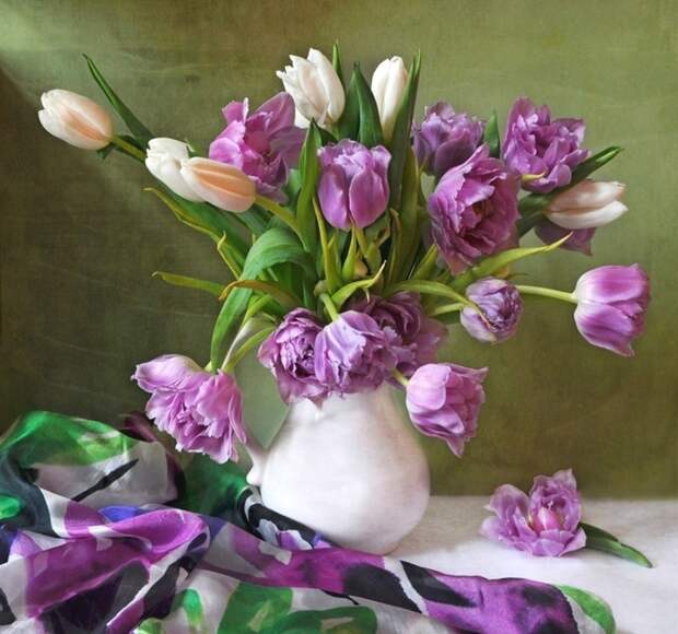 Орлова М.   Сиреневые тюльпаны Букет Весенние натюрморты (700x654, 326Kb)
