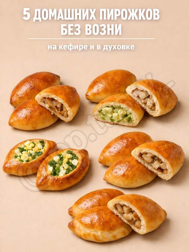 Кулинария>5 домашних пирожков на кефире в духовке!
