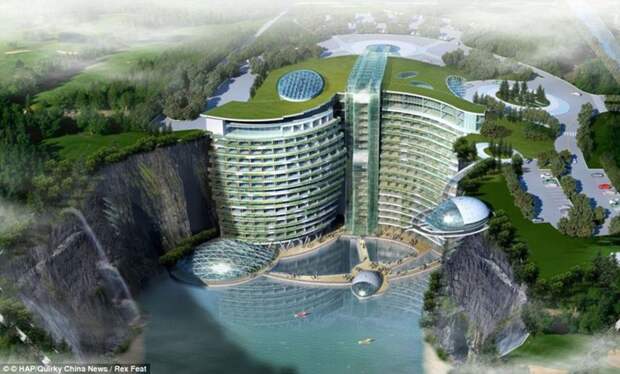 Китайцы строят отель в карьере километровой глубины китай, отель