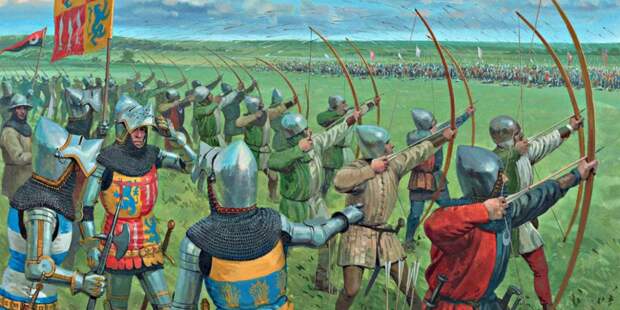 Английские лучники состояли из свободных крестьян, которых король обязал регулярно упражняться в стрельбе из лука