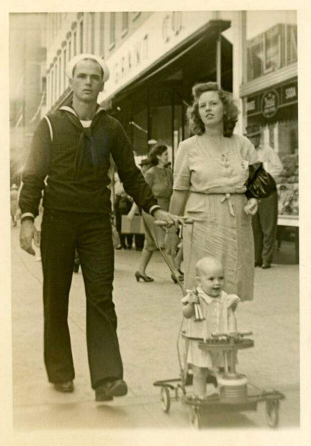 A Sailor Strolling with His Family, ca. 1940s