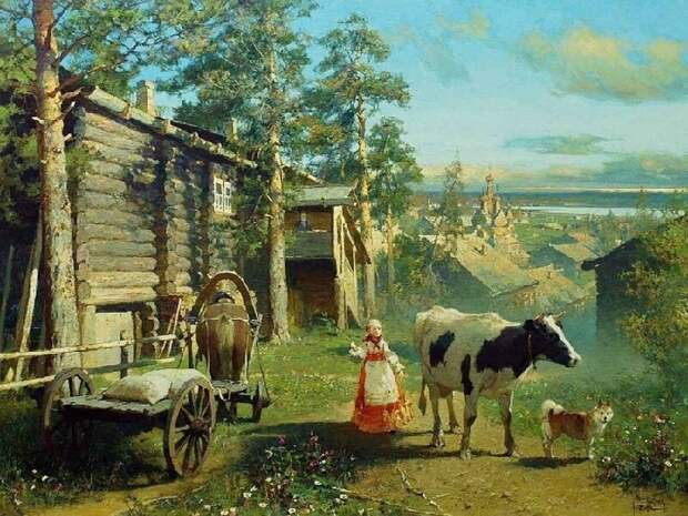 Утро в деревне. Художник: Юрий Васендин.