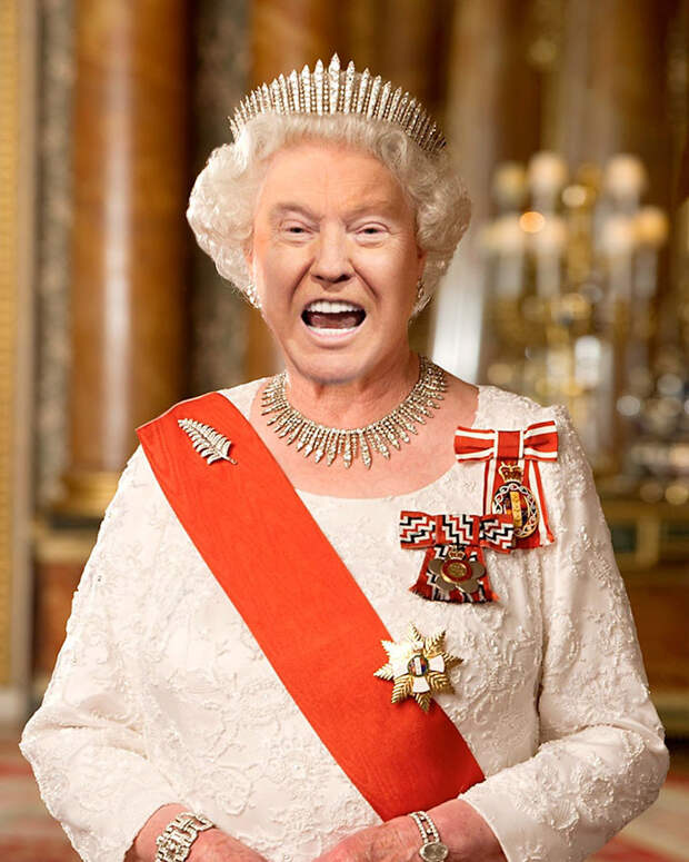 Что будет, если Трампа одеть в гардероб английской королевы? Дональд Трамп, великобритания, королева Елизавета, сша, фотошоп