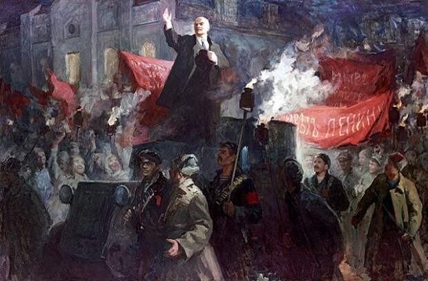 Репродукция картины Веры Любимовой «Приезд В. И. Ленина в Петроград 3 апреля 1917 года»