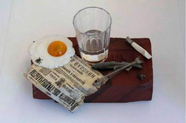 Композиция Фаберже "Пролетарский завтрак", 1905 г. с граненым стаканном