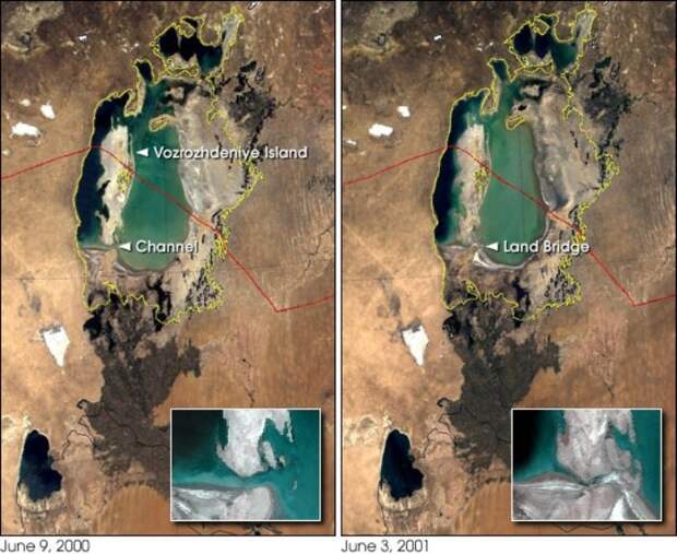 Как пересыхало Аральское море. Изменения 2000 - 2001 гг.
