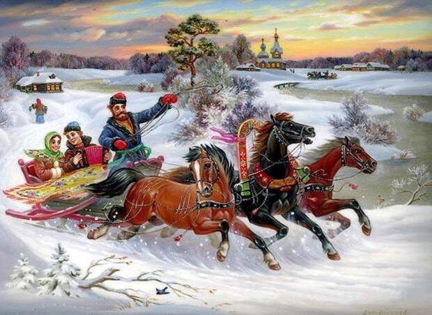 Русская зима Русская зима. Федоскинская лаковая миниатюра.