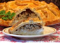 Фото к рецепту: Закрытый песочный пирог с курицей и рисом