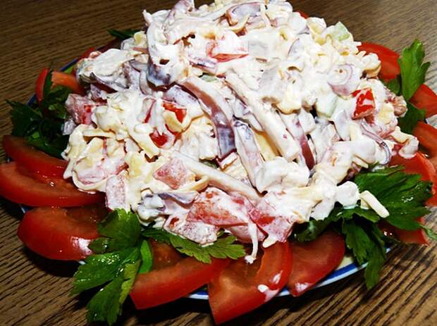 Пикантный салатик с КАЛЬМАРАМИ, для любителей морепродуктов идеален
