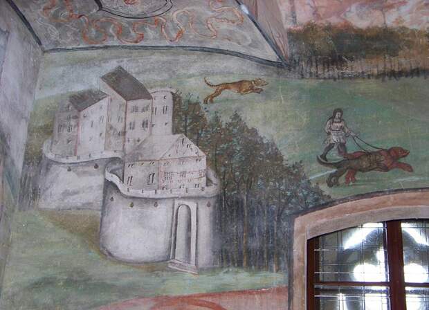 Фреска в зеленой комнате замка Гоуска