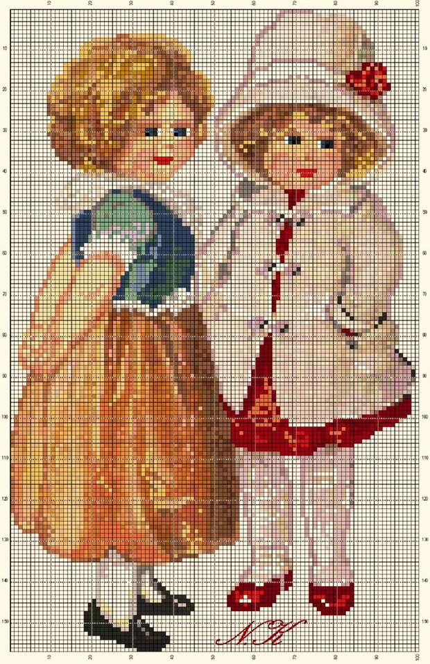 Points de croix *@* cross stitch Girls - An adaptation work by Nurdan Kanber