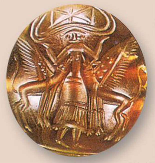богиня между двумя грифонами, 1650-1450 до Н.Э. -оникс-перстень