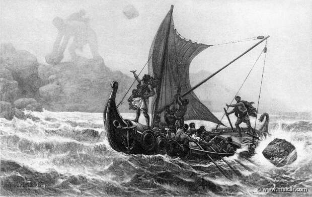 Louis-Frederic Schutzenberger. Полифем бросает скалу в корабль Одиссея 