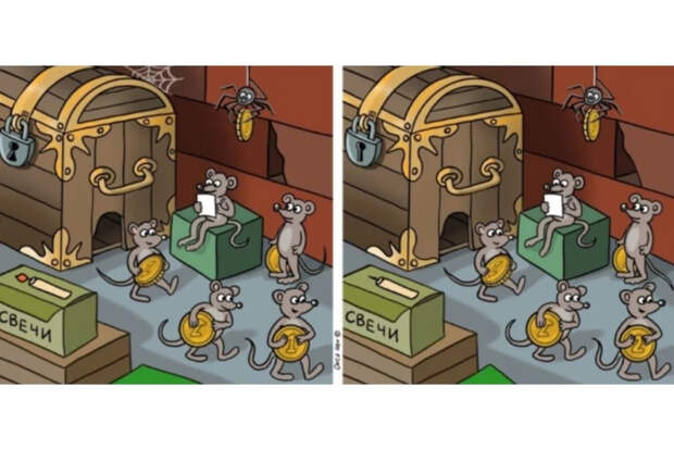 Мыши и сундук с сокровищами: найдите 10 отличий за 44 секунды