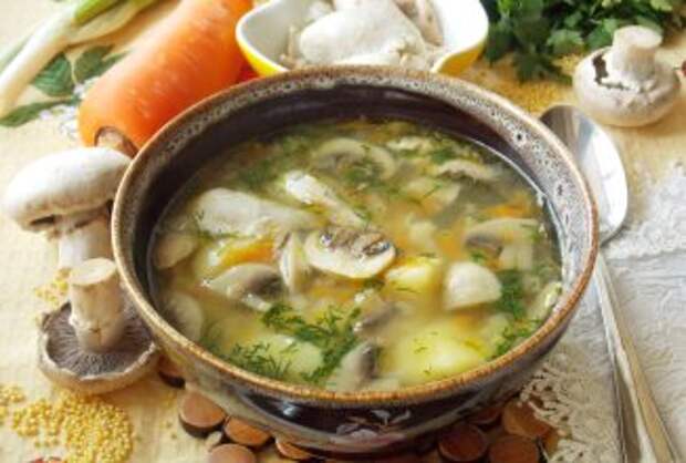 Куриный суп с пшеном и грибами - приготовление