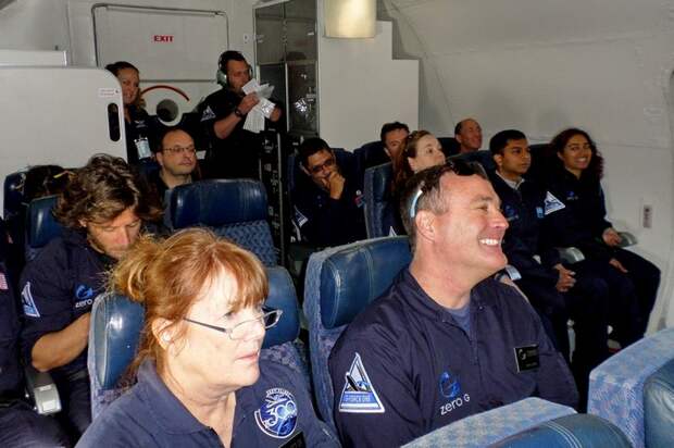 Пассажиры в самолете Боинг-727 Zero G