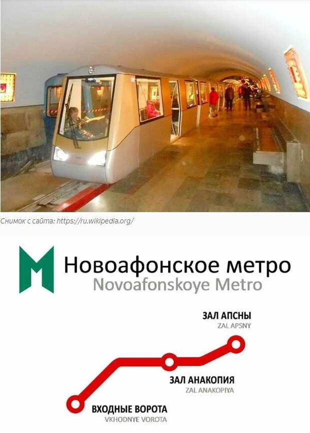 2 место. Абхазия. Новый Афон. Метро (пещерная железная дорога) имеет длину 1.3 км и 3 станции.  метро, транспорт, это интересно