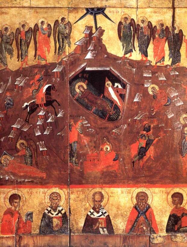 Рождество Христово: иконы и фрески.  Рождество Христово с избранными святыми, конец XV века