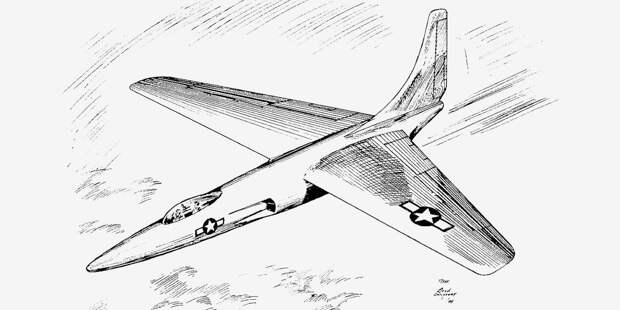 Проект американского реактивного ударного самолёта ХА-44. Считалось, что крыло обратной стреловидности поможет сохранить хорошую манёвренность на малых скоростях