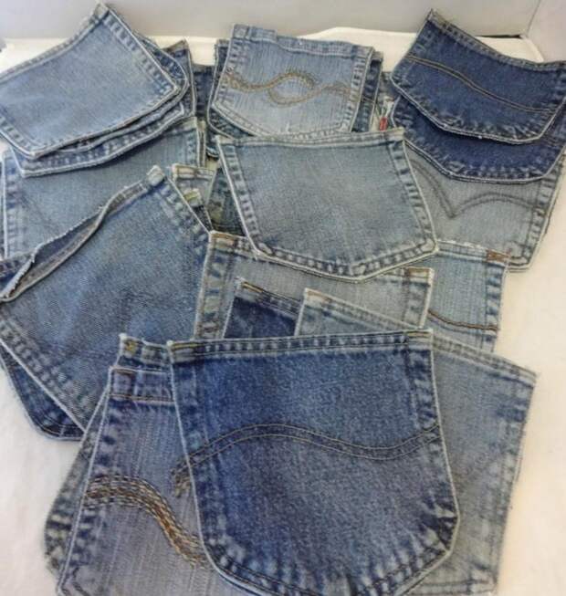 Коллекция отрезанных карманов со старых джинсов для заплаток на попе