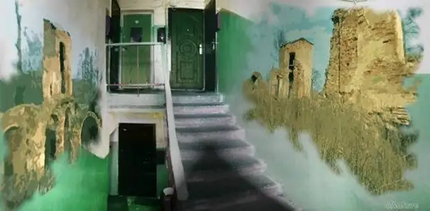 Жители домов с помощью красок и фантазии украшают свои подъезды