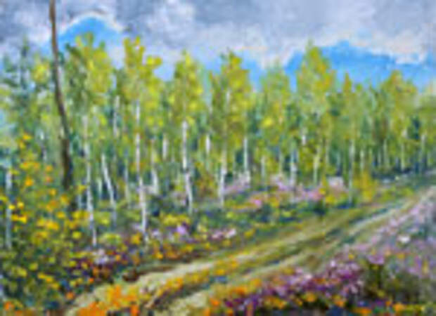 Осенняя живопись мастихином: Начало осени в лесу . Лесной осенний пейзаж маслом. Картины мастихином.
