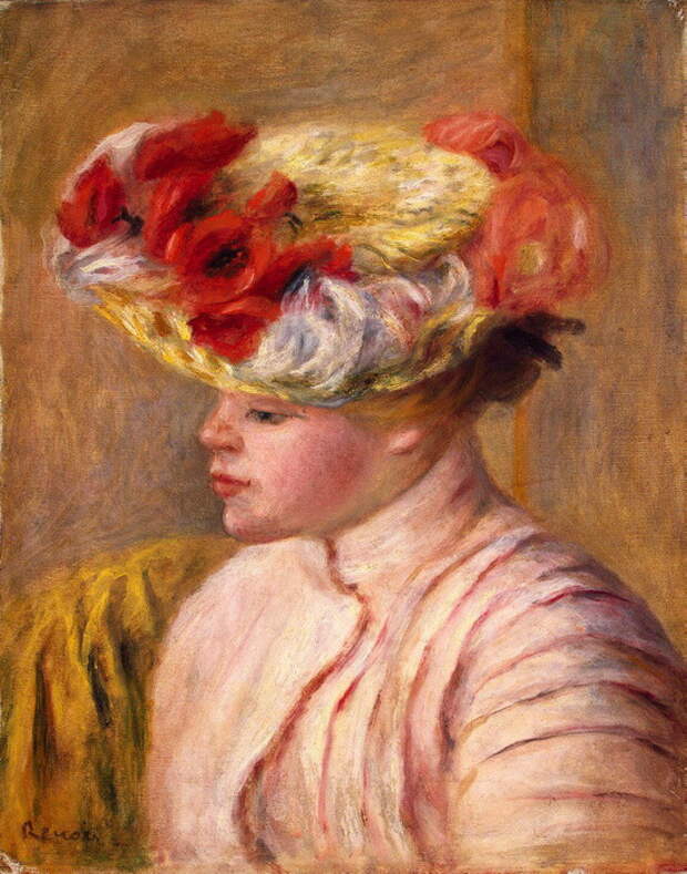 Молодая женщина в шляпе с цветами (550x700, 174Kb)