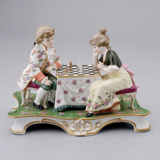 Dresden German Figural Group of Two Children Playing Chess #dresden #michaans