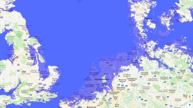 Вот какие местности затопит в Англии и Нидерландах, если вода поднимется на 20 метров (картинка увеличивается кликом)