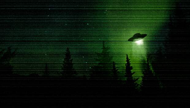 green ufo above forest