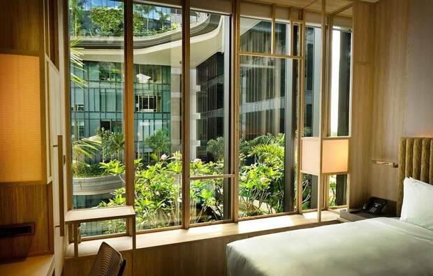 Parkroyal21 Уникальный сад на фасаде отеля в Сингапуре