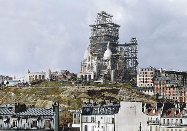 Базилика Сакре-Кёр, 1880-е годы. Париж, Франция. в мире, достопримечательности, стройка