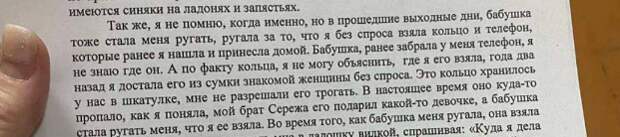 Заявление в полицию, записано со слов девочки. Мы можем оставить только самые лайтовые моменты. Фото: тг-канал "Многонационал".