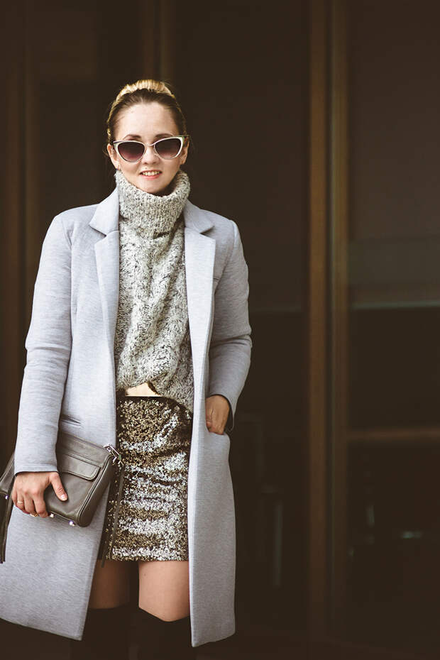 Olga choi fashion blogger myblondegal South Korea smart casual elegant Sheinside gold sequin dress gray Oasap neoprene coat Rebecca Minkoff bag Lulu's over-knee boots ZeroUV cateye retro sunglasses-06842