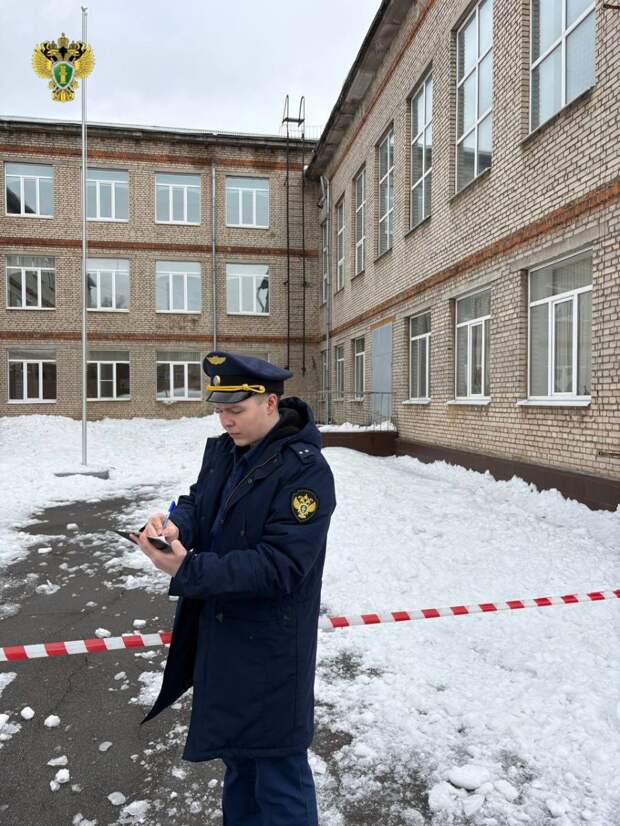 Скопление снега в школе №34 Тулы вызвало повреждение ограждения крыши