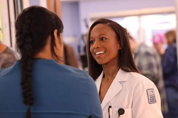 Naomi smiling at a nurse on Chicago Med Season 10 Episode 13