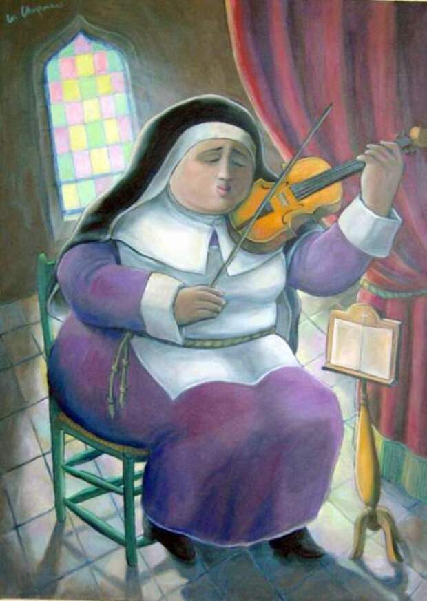 Скрипка (lc-88 Nun with Violin). Причудливые картины мексиканского художника Ли Чапмен (Lee Chapman).