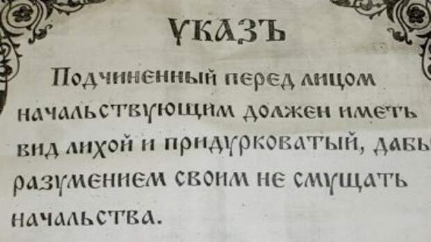 В 1708 г. Пётр I издал указ о «лихом и придурковатом» виде подчиненного