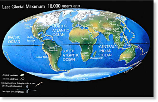 А теперь на карту мира последнего ледникового периода: