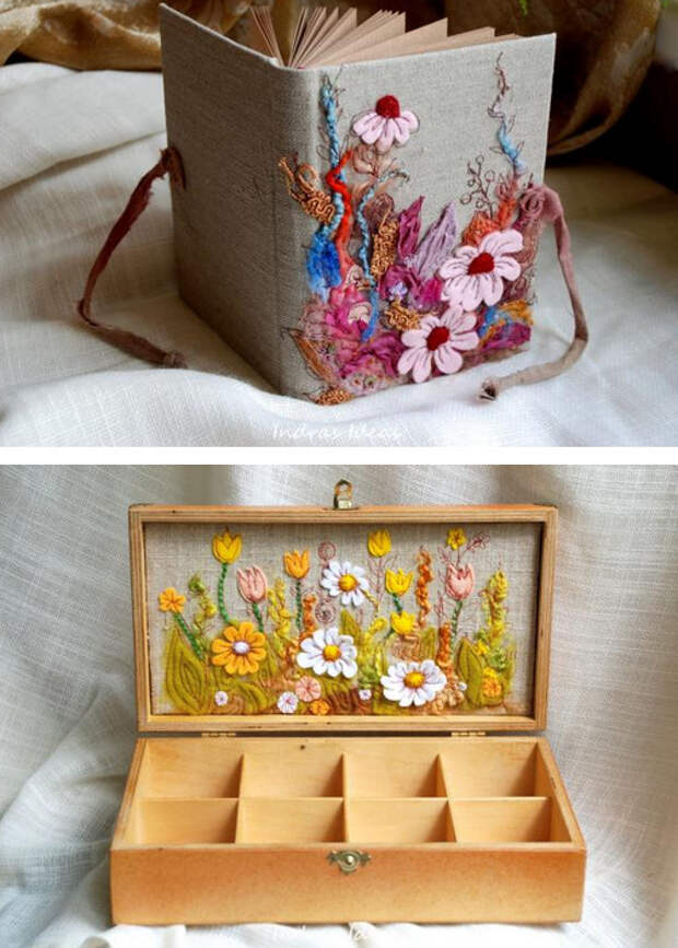 Простыми нитками и пряжей мастерица украшает вещи...