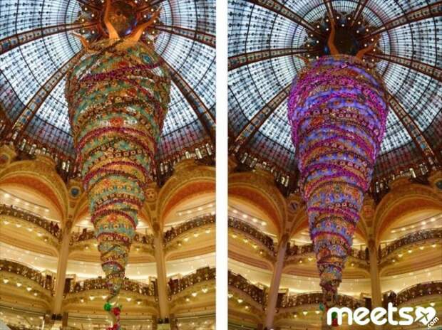 unusual christmas tree, paris upside down trees